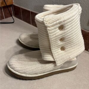 UGG Cream Knit Footwear with Button Detail